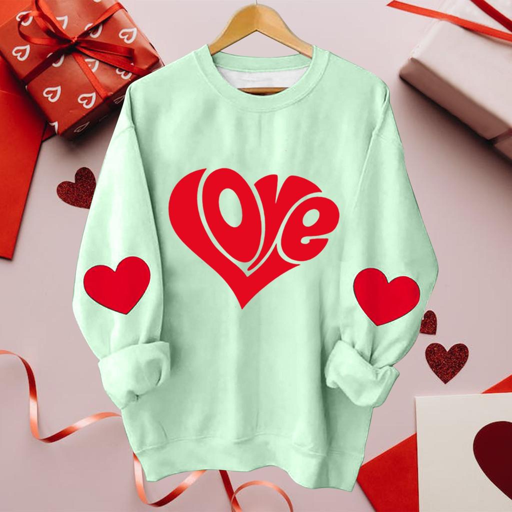 Women's Casual Fashion Valentine's Day Printing Long Sleeve O-Neck Pullover Top Blouse