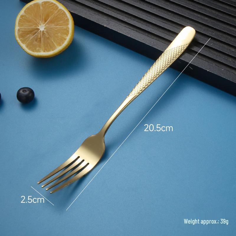 European Stainless Steel Four-Piece Cutlery Set: Star Diamond Steak Knife, Fork, and Coffee Spoon