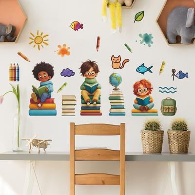Pegatinas de Pared Dibujos Animados Niños Libros de Aprendizaje Animales para Habitación Infantil Dormitorio Guardería Decoración del Hogar