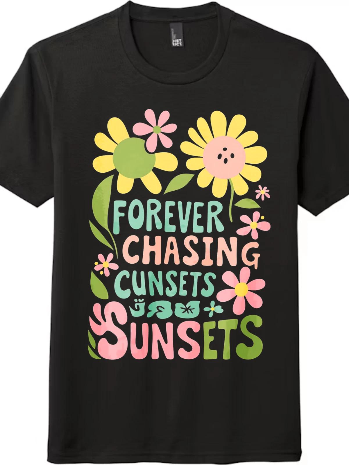 Forever Chasing Sunsets Floral T-Shirt - Unisex Boho Vintage Tee 4XL
