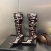 Mode Spitzschuh Dünne Sohle Stilettoabsatz Übergröße Plissierte Mid-Calf Stiefel Damenschuhe