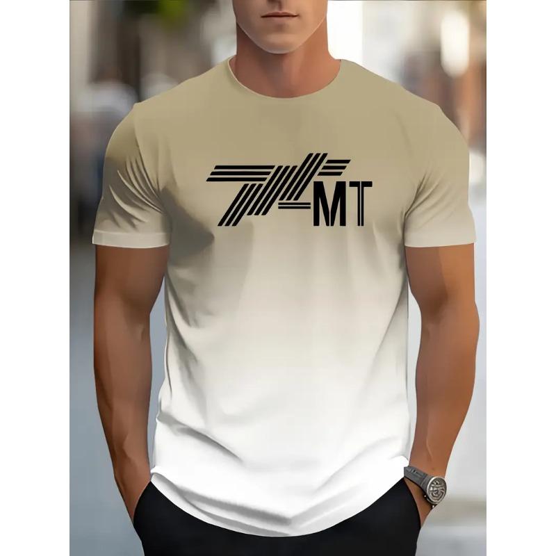 Men's 3D Gradient Solid Color Print T-shirt - Short-sleeved Breathable Polyester Round Neck Casual Streetwear Top