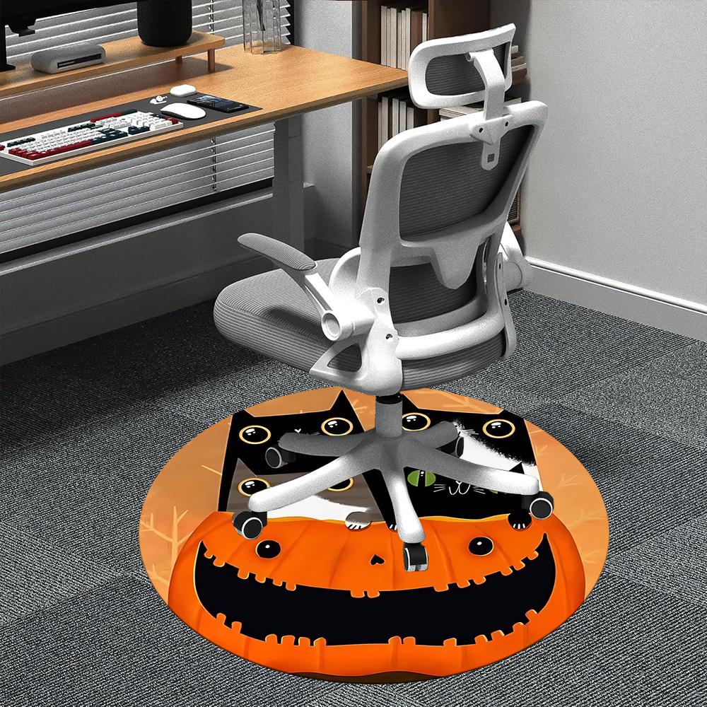 

1pc Pumpkin Cats Office Round Area Rug, Indoor Mat Suitable ForOffice, Under Office Chairs Bedroom Living Room Home Decor, Room Deco q141 80cm by 80cm