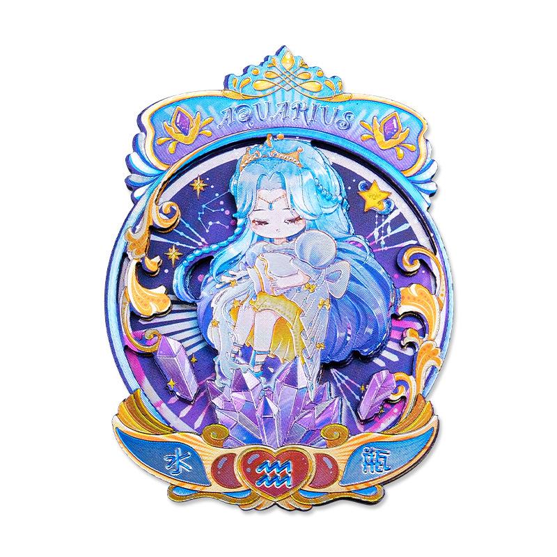 Soft Magnetic Wooden & Aluminum Foil Cartoon Zodiac Refrigerator Magnet Set