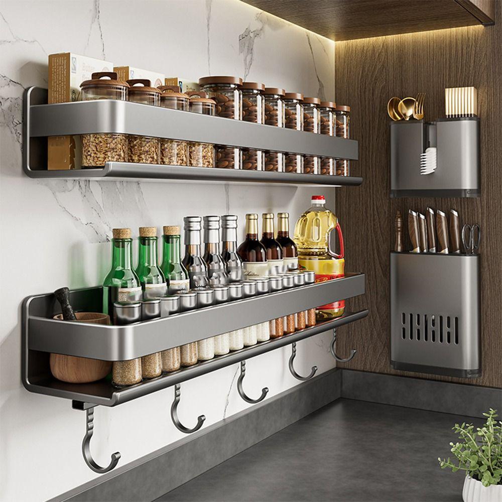 Wall Mounted Kitchen Storage Rack Moisture Resistant Rust Resistant Wall Rack No Drilling Adhesive Hanging Storage Shelf