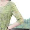 Lace Shirt Top Women's Three-quarter Sleeve Summer Hollow Large Size Mid Length Lace Blouse Solid Color Mesh Top