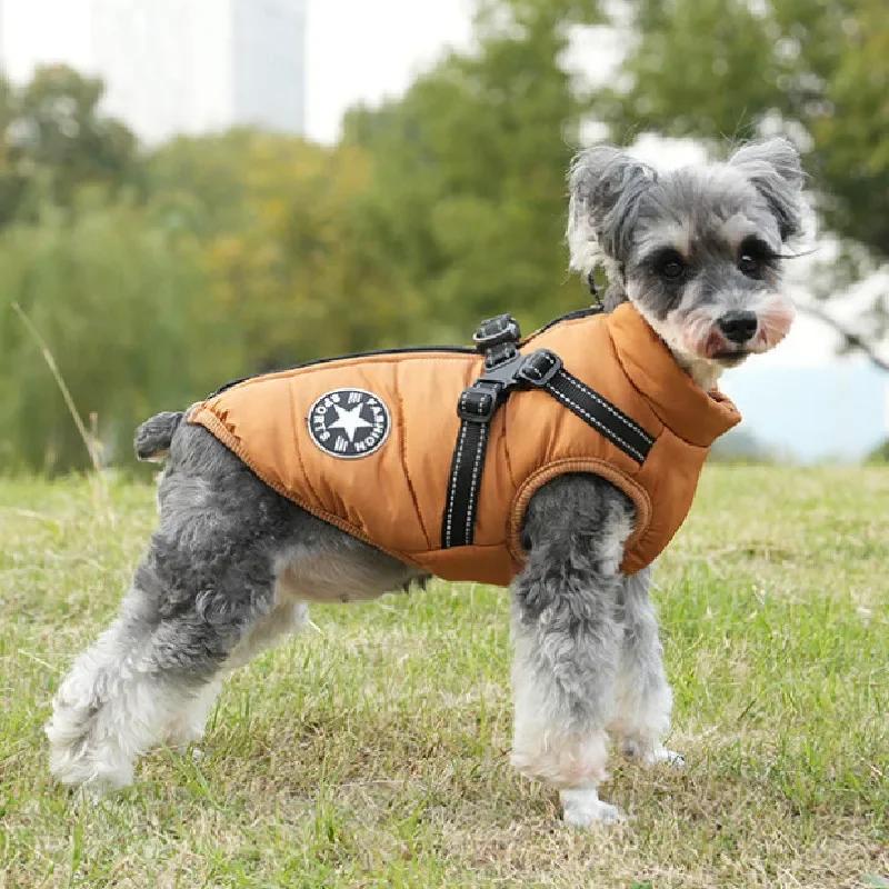 

Winter Dog Costume Harness Vest Waterproof Clothing for Dog Coat Jacket Pomeranian Poodle Bichon Schnauzer Pet Clothes Apparel S оранжевый