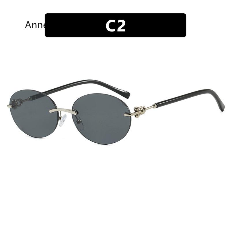 Rimless Oval Sunglasses Female Vintage  Small Frame Sun Glasses Women Fashion Clear Ocean Lens Sunglass Shades UV400