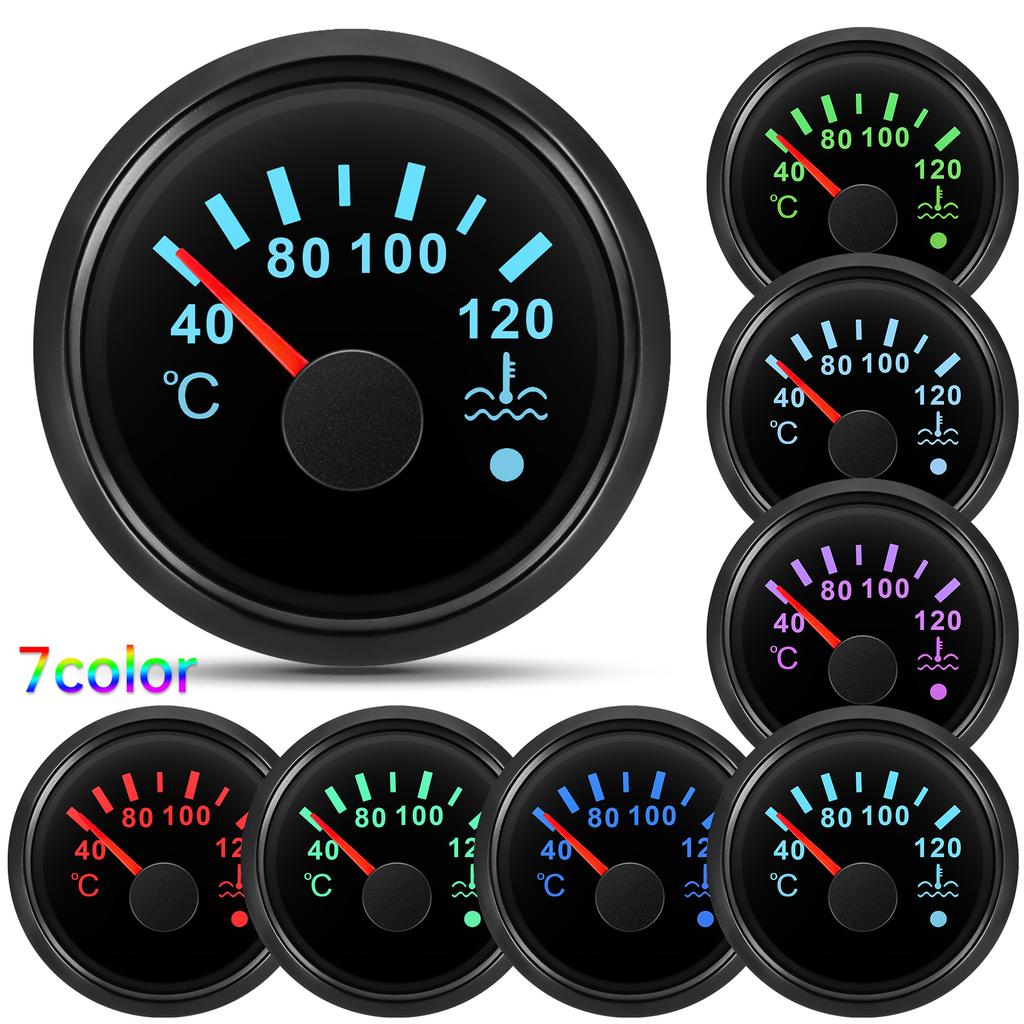 40~120℃ 52MM Water Temperature Gauge With Flashing Alarm Temp Sensor 10.2MM 7 Color Light for Marine Boat Yacht Car Auto 12V24V
