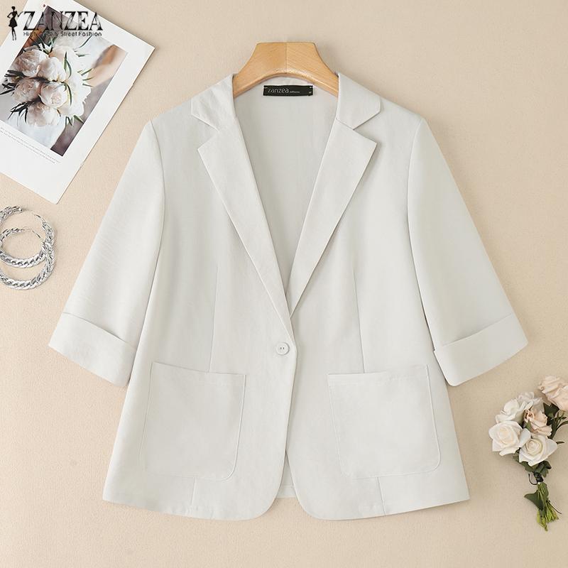 ZANZEA Women Casual Suit Collar Solid Color Long Sleeve Thin Cardigan Tops