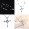 Geometric Silver Cross Pendant Necklace With Zirconia For Romantic Couples