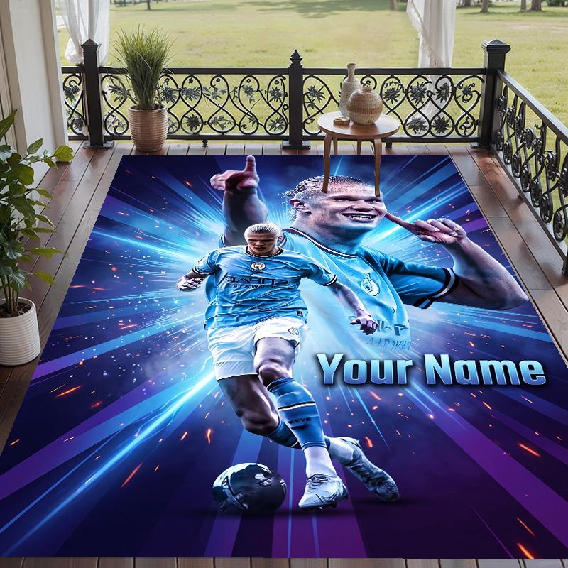 Custom Text Printed Rug Erling Haaland Non Slip Floor Carpet For Home Room Decor