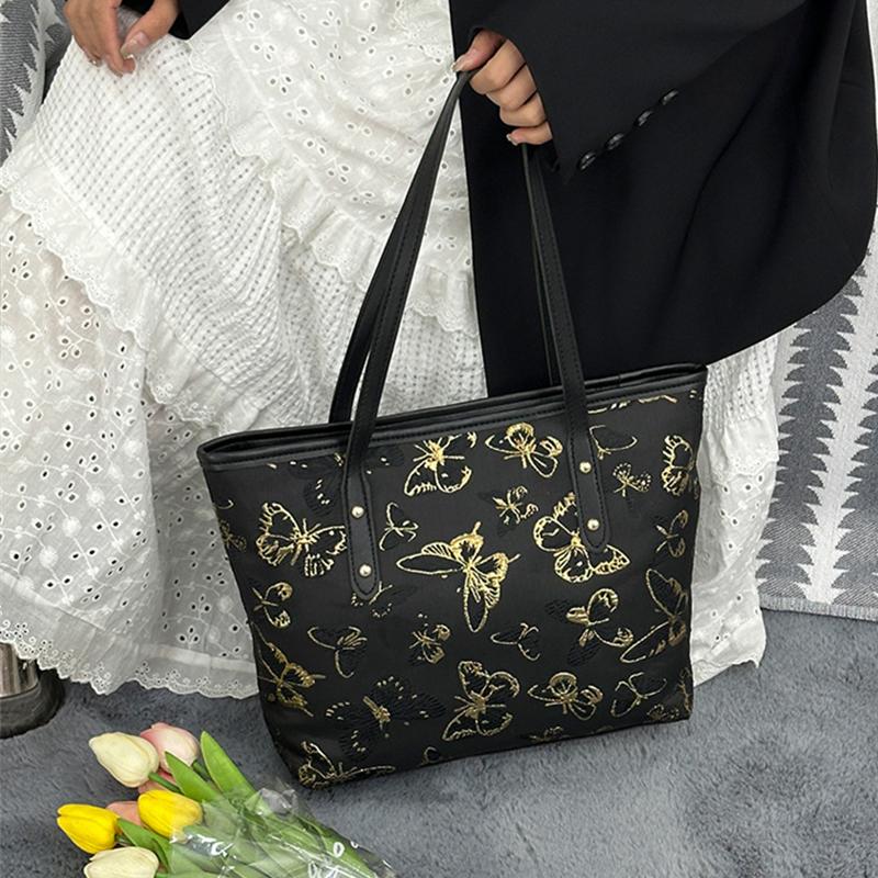 Chinese Butterfly PU Leather Shoulder Bag For Women Large Capacity Underarm Purse Elegant Casual Satchel Handbag KTY
