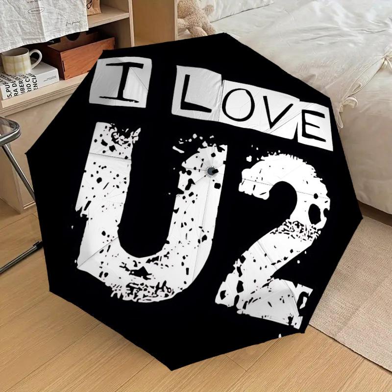 1pc I LOVE U2 [Automatic Folding Umbrella] Durable Iron Frame & Rod, Portable Folding, All Seasons, Home Travel Outdoor, Makes a Great Holiday Gift yy
