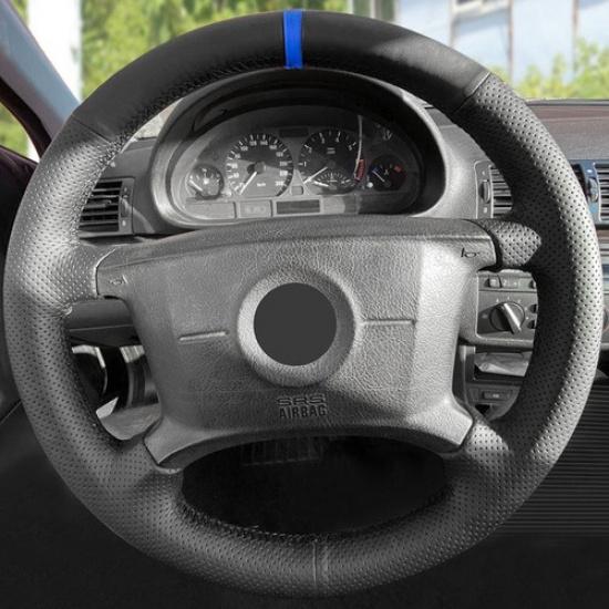 Black-blue Strip Steering Wheel Leather Cover For BMW 5 Series E39 1995-2003