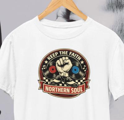 Northern Soul Keep The Faith T-Shirt / Wigan Casino Retro 3B48 Vinyl Records Tee