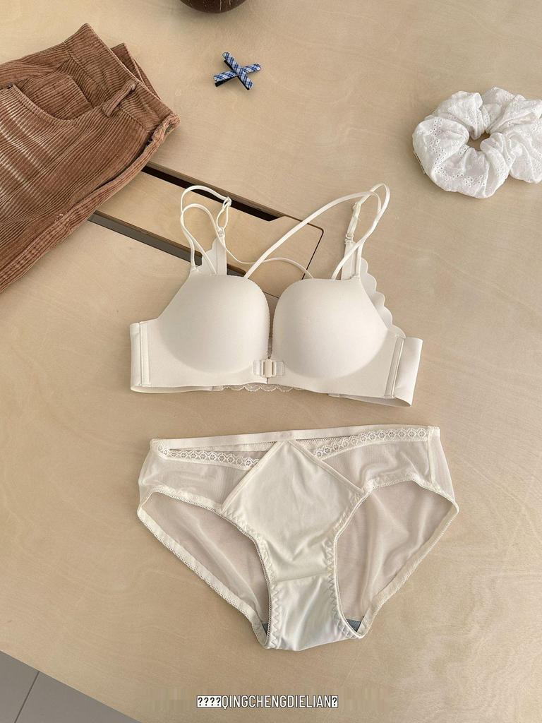 A006 Front-Buckle Cross Back Push-Up Bra for Small Busts, Lifting Effect, Wire-Free Lingerie for Women