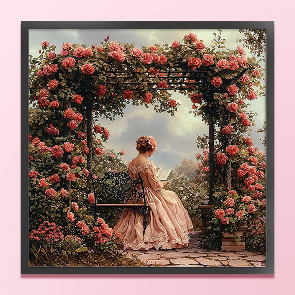 Kit Punto Croce Ricamo Completo Filo di Cotone 11CT Stampato Ragazza Arte 50x50cm