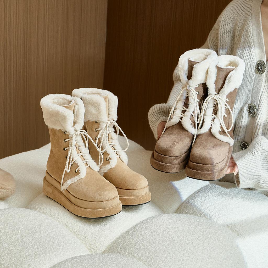 Snow boots women's fleece thickened 2025 winter new retro warm medium tube Martin strap boots thick-soled knight boots