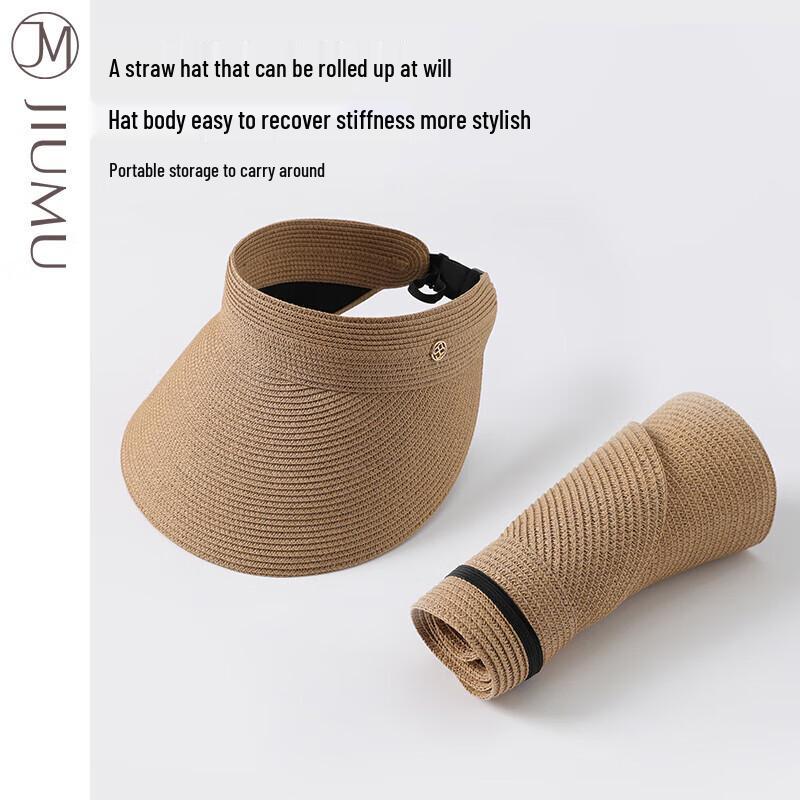 JIUMU Women's Sun Protection Open-Top Straw Visor Hat