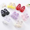 Baby Girl Rhinestone Bow Crib Shoes & Matching Elastic Headband Set, Soft Dot Anti-Slip Sole Floral Mary Jane Princess Shoes