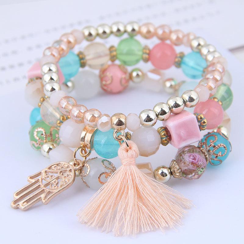 DIEZI Korean Ethnic Bohemian Crystal Beads Leaves Charm Bracelets For Women Girls Elastic Rope Wrap Bracelet Pulseira Feminina