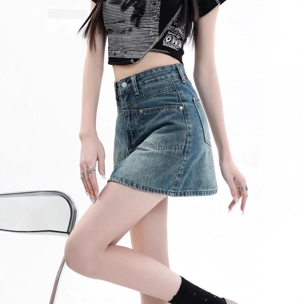 Retro High-Waisted A-Line Denim Skirt for Plus Size Women - Summer Slimming, Pear-Shaped Friendly, Belly Covering Short Skirt