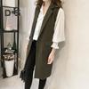 Høst Vår Dame Vest Nedrekket Krage Dobbeltspent Løs Ermeløse Knelengde Lommer Cardigan Ensfarget Daglig slitasje Vest Frakk