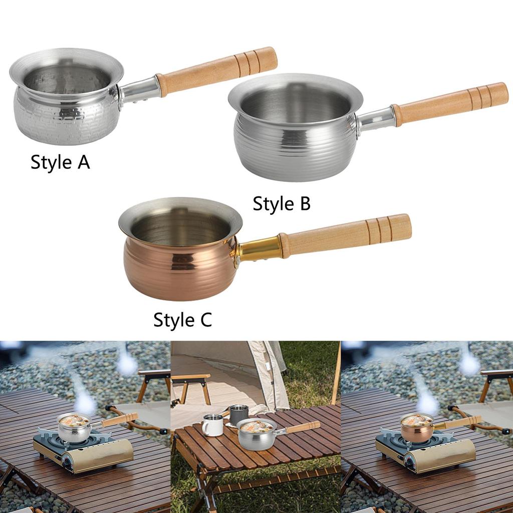 Saucepan with Wood Handle Milk Noodles Pot Portable Saucepan with Long Wood Handle for Kitchen Hotel Teahouse Home Restaurant