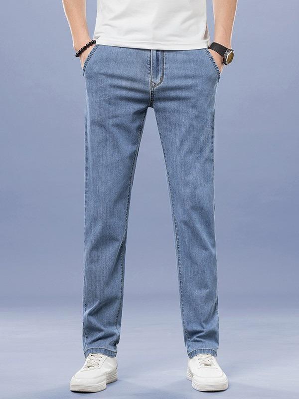 Jeans de Algodón para Hombre Moda Rectos Pantalones Casuales de Negocios Cómodos Pantalones de Marca Talla Grande