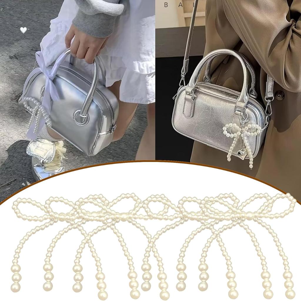 10Pcs Pearl Bow Cake Decoration, White Imitation Pearl Bow Cupcake Toppers Coquette Party Flower Wrapping Decorations