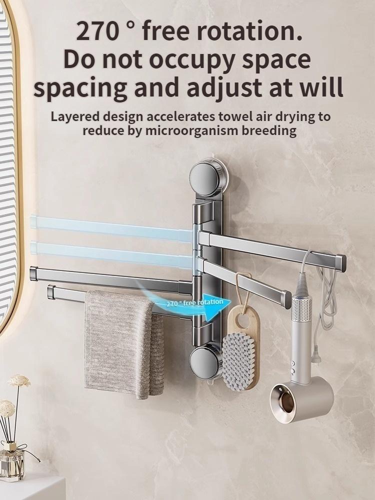 No Need To Drill Suction Cup rotating towel rack Bathroom multi-bar folding bath towel rack rack Towel rack Kitchen storage rack