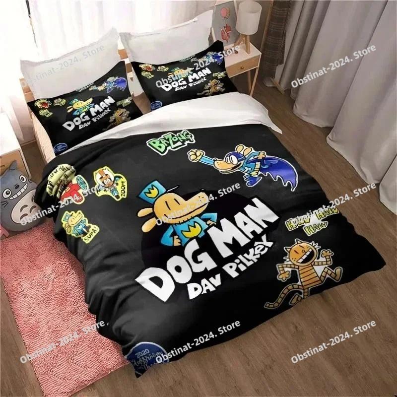 DOG MAN Cute Cartoon Pattern Bedding Set Duvet Cover Set Single Double Bed King Size Bed Set Adult Boys Bedroom Anime Sheet