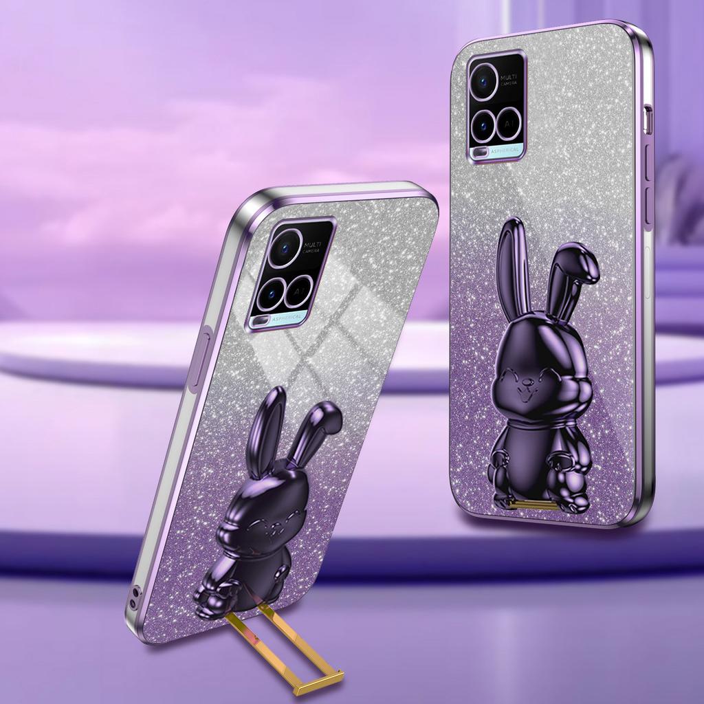 For vivo Y32 4G/Y21/Y33s/Y21s Slim Case Rabbit Design PC+TPU Kickstand Phone Case
