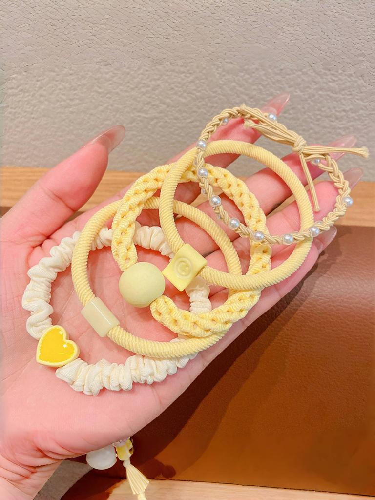 5PCS/ Set of Girls' Macaron Color Hair Band Suitable for Bun Head Ponytail Colored Rubber Band Girls Hair Tie