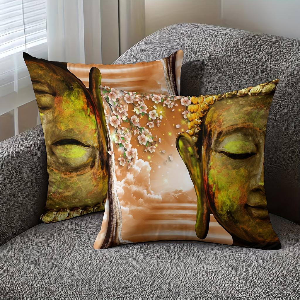 Vikama Sacred Buddha Print Pillowcase, Soft Washable Decorative Pillow Cover, Perfect For Study, Bedroom, And Living Room Decor