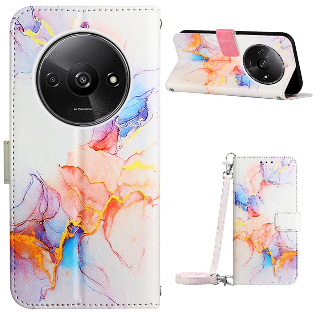 För Xiaomi Redmi A3/Poco C61 4G Läderfodral med Axelrem Marmormönster Telefonställskydd