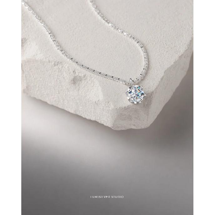 Women's S925 Sterling Silver Sparkling Cauliflower Moissanite Necklace Six-Prong Minimalist Luxury Fashion Clavicle Chain