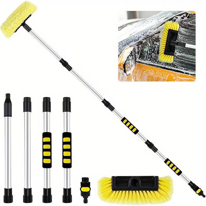 Telescopic Car Cleaning Brush with Soft Bristles, Long Handle, and Absorbent Mop Head