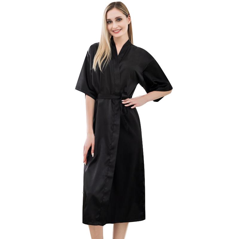 Women's Long Silk-Like Bathrobe - Solid Color Kimono Cardigan for Brides or Lounging