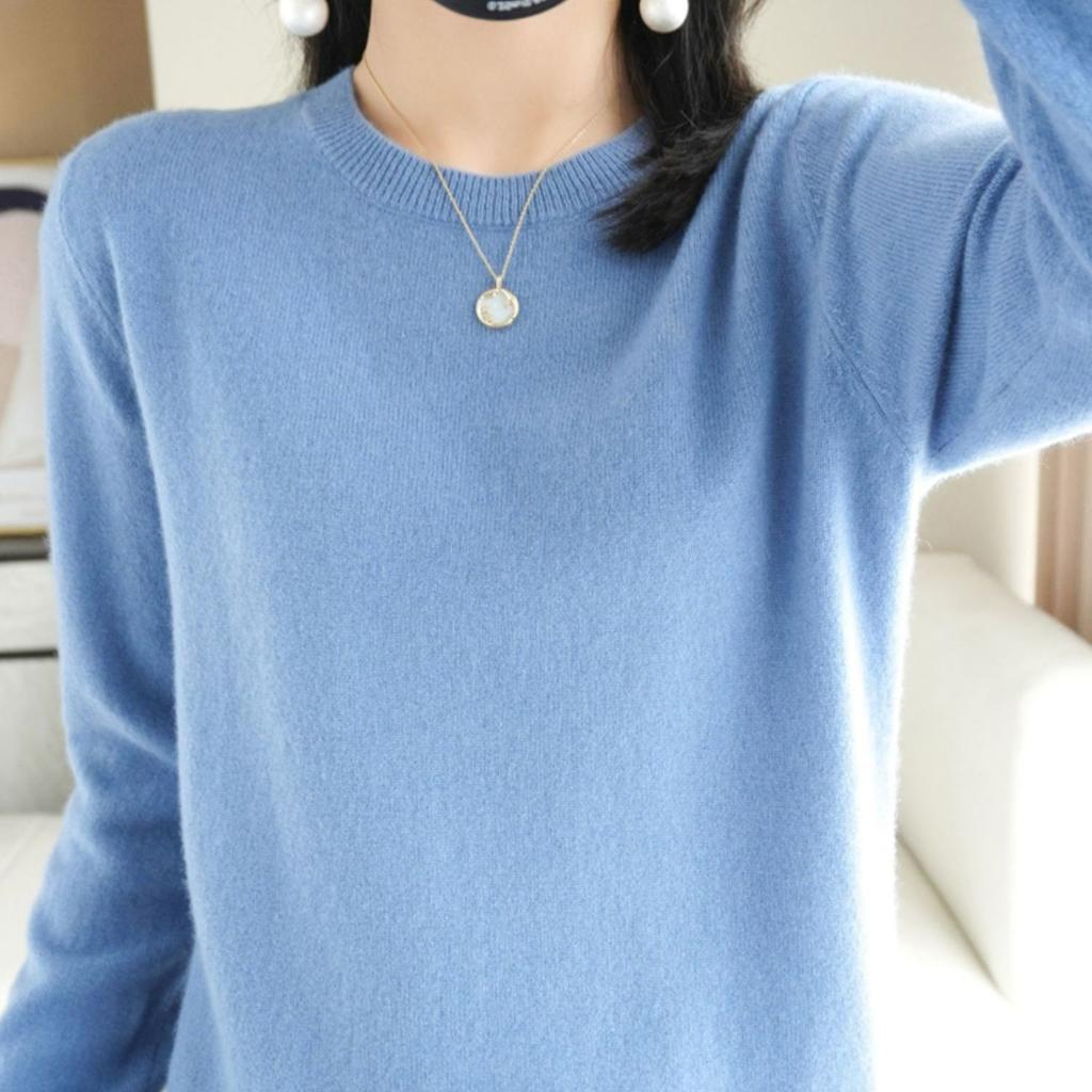 Round-neck Sweater Large-sized Loose Knitted Sweater for Women Base Layer Long-sleeved Solid-color Pullover Spring and Autumn