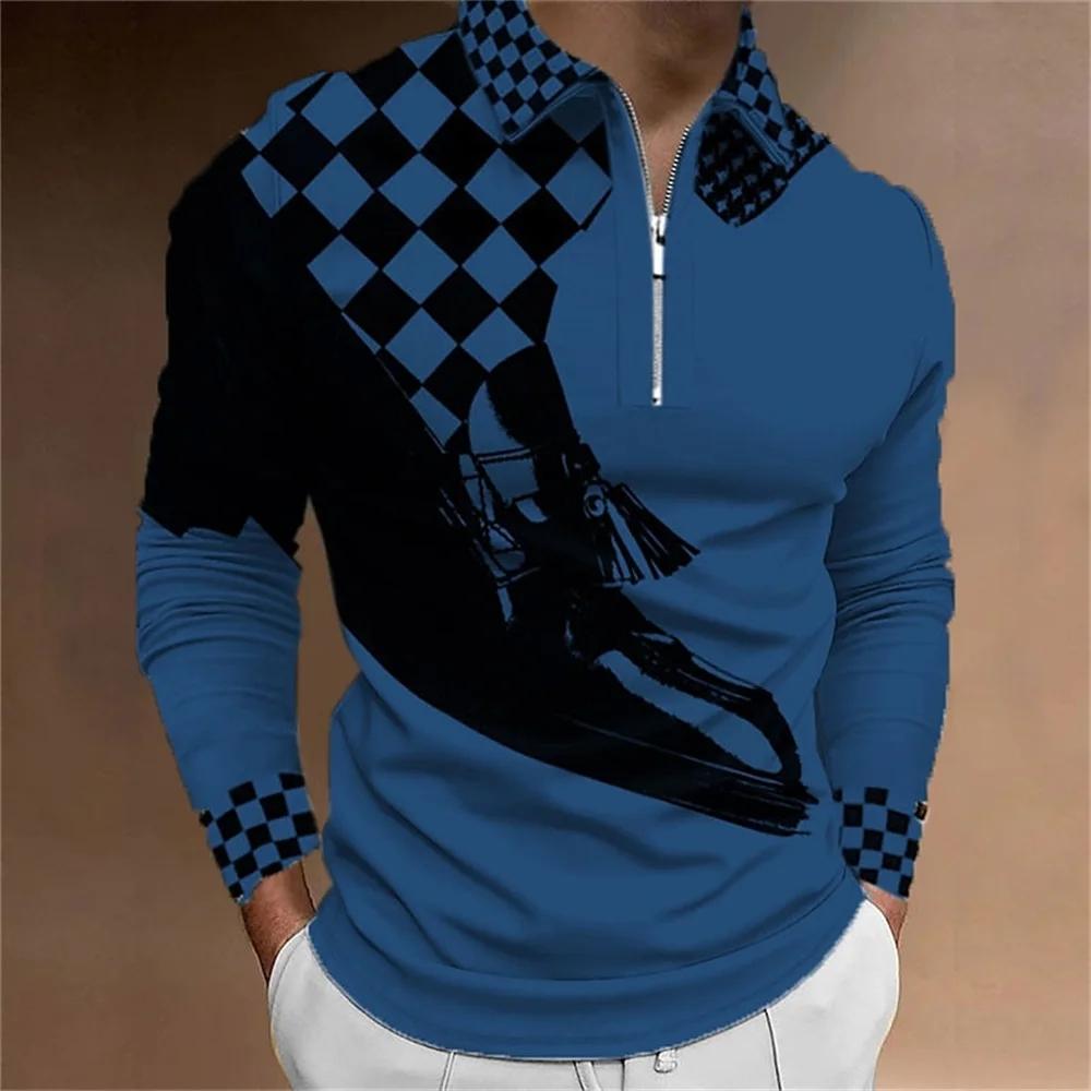 Men's Polo Shirt Golf Shirt Plaid Prints 3D Print Street Long Sleeve Zipper Clothing Apparel Sports Fashion Streetwear Designer