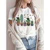 European Size Women's Cactus Graphic Print T-Shirt - Casual Crew Neck Short Sleeve Tee with Color Block Design - Polyester