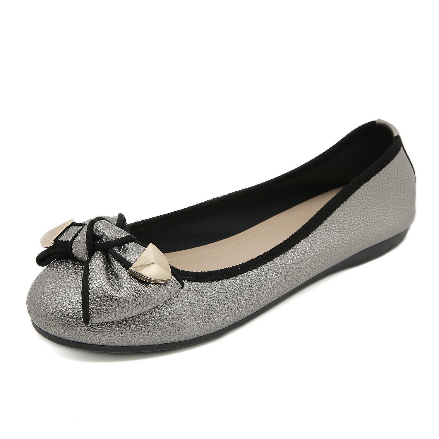 

Round headed minimalist flat sole single shoe for women versatile soft soled shoes with butterfly bow in spring summer 36 серый