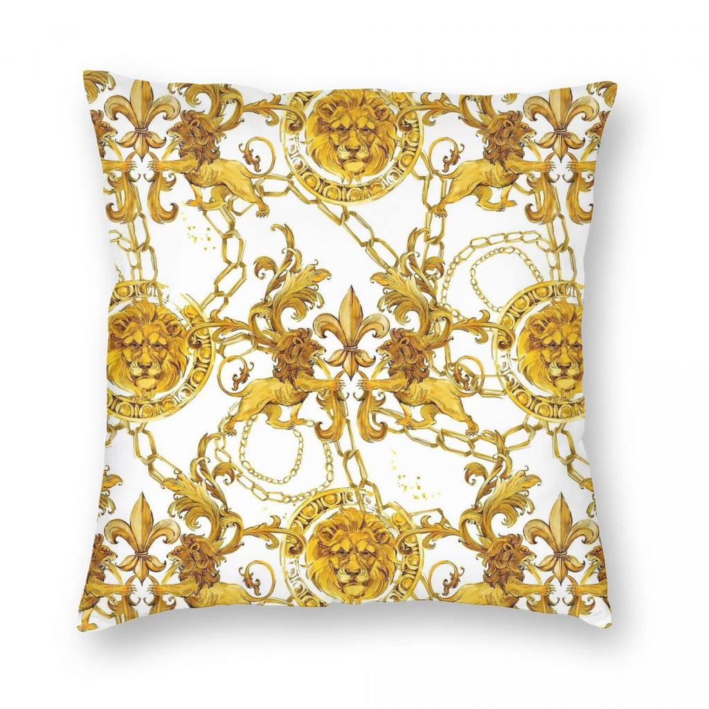 Golden Lion Damask Ornament Pillowcase Printing Cushion Cover Decorations Baroque Throw Pillow Case Cover Home Zippered 45*45cm