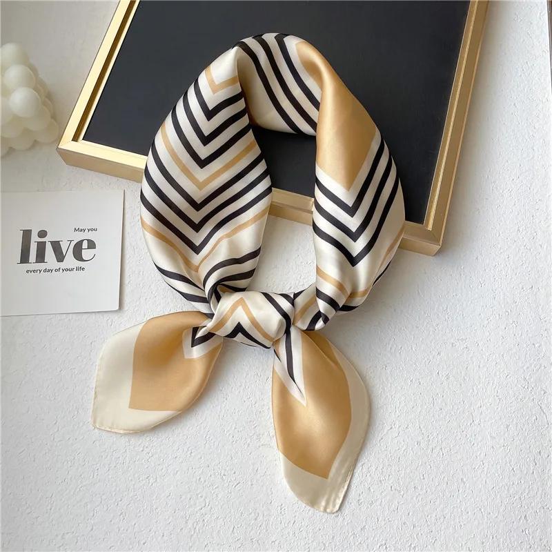 New Luxury Women's Soft Satin Hair Scarves Fashion Square Printed Headscarf 70cm Professional Accessories Designer Scarf