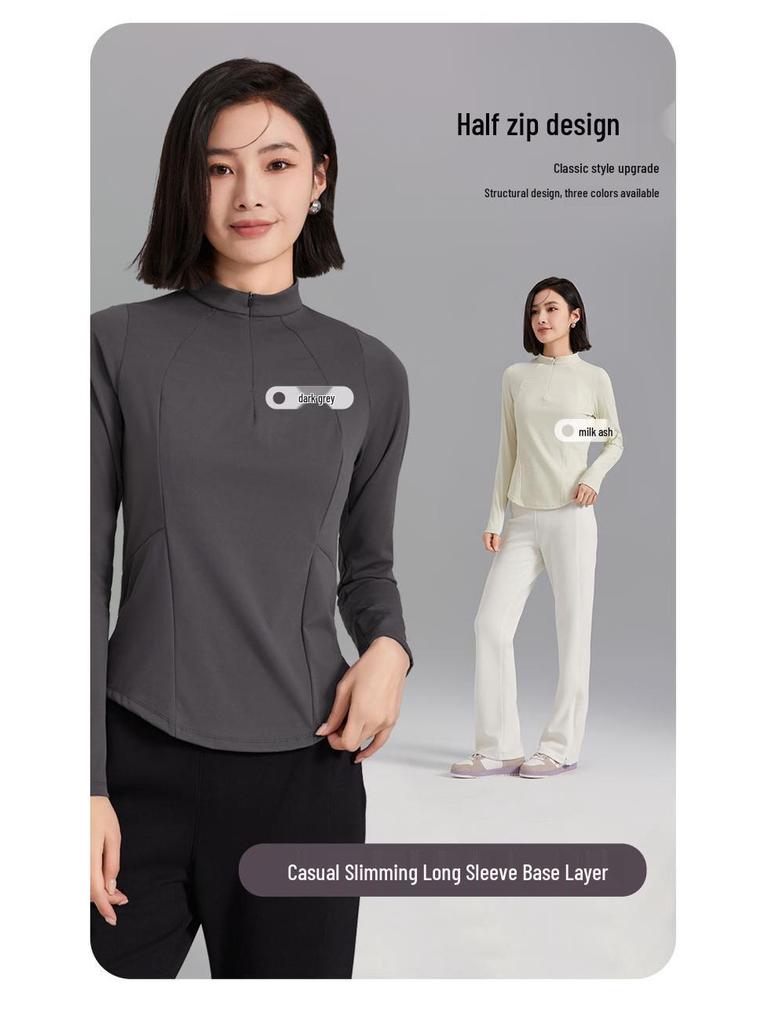 Women's Slimming Half-Zip Long-Sleeve Base Layer Top for Fitness & Yoga - Comfortable and Stylish Spring/Autumn Outerwear