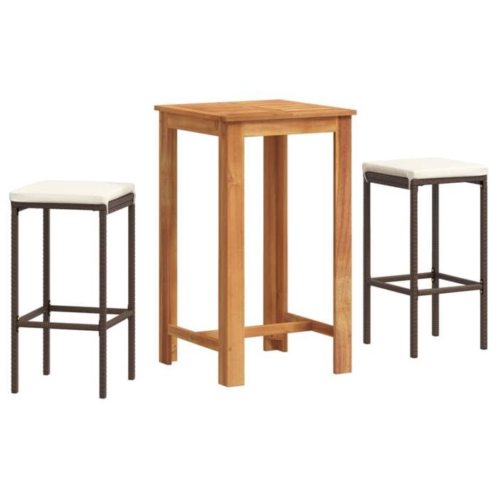 VidaXL Ensemble de bar de jardin 3 pcs marron bois massif acacia rotin, table et chaises de bar d'extérieur, ensemble de 3295266