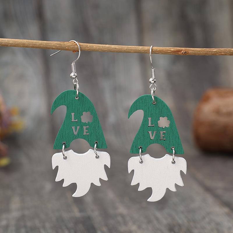 Cross-border Love Letter Four-leaf Clover Wooden Retro Earrings