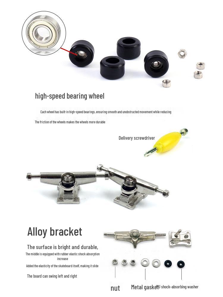 Maple Finger Skateboard with Bearings and Wheels - Mini Double Rocker Board for Kids' Creative Play